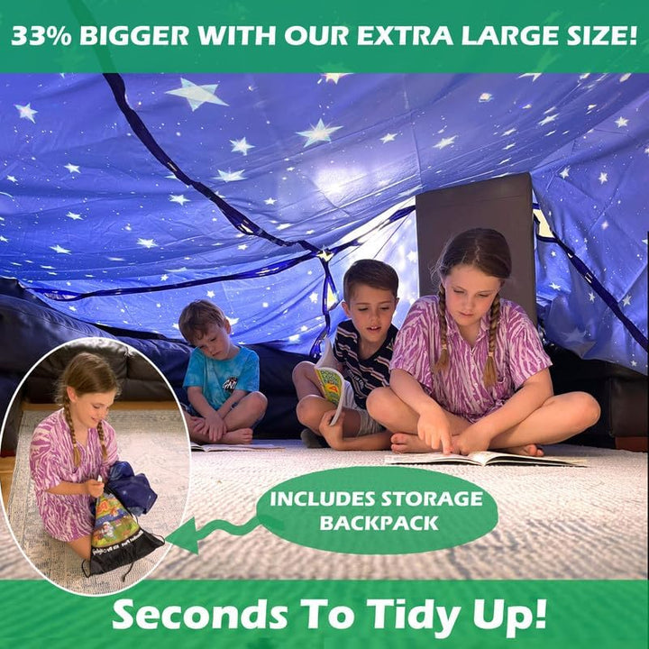 Blanket Fort Building Kit for Kids 4-8 8-12+ - Make a Portable Playhouse, Play Tent. Build a Fort Making Kit/Builder Blankets - Ultimate Indoor/Outdoor Play for Girls/Boys Toys Age 3-12