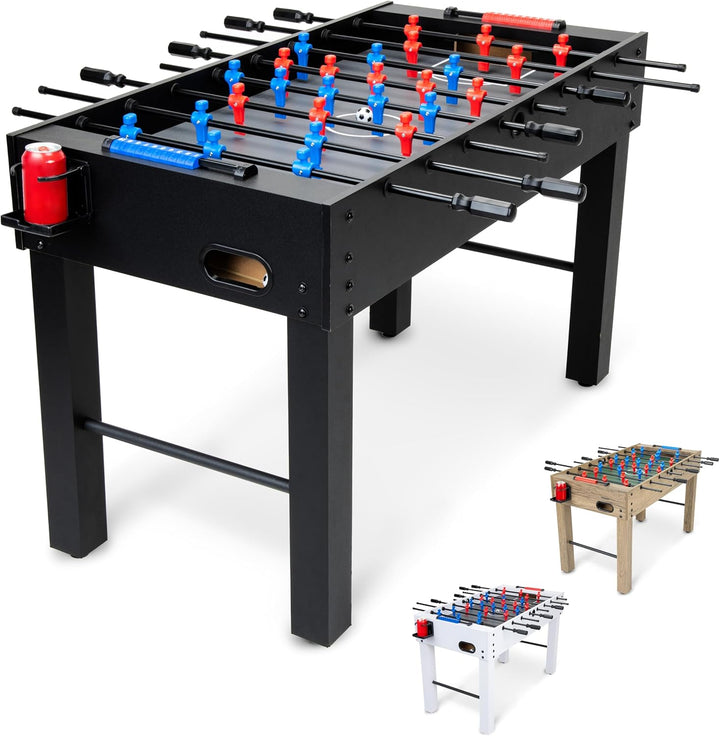 48 Inch Game Room Size Foosball Table - Black, Oak, or White - Includes 4 Balls and 2 Cup Holders