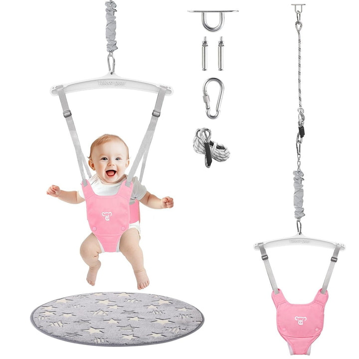 Baby Jumper with a Ceiling Hook for Infant & Toddlers with Adjustable Chain, Bouncers for Indoor/Outdoor, Baby Doorway Jumper with Soft Rug
