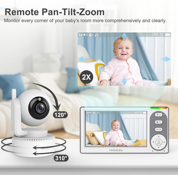 4.3'' Video Baby Monitor with 30 Hours Battery, Remote Pan-Tilt-Zoom Baby Monitor No Wifi, Baby Monitor with Camera and Audio, Night Vision, ECO Mode, Two-Way Talk, 8 Lullabies, 1000Ft Range