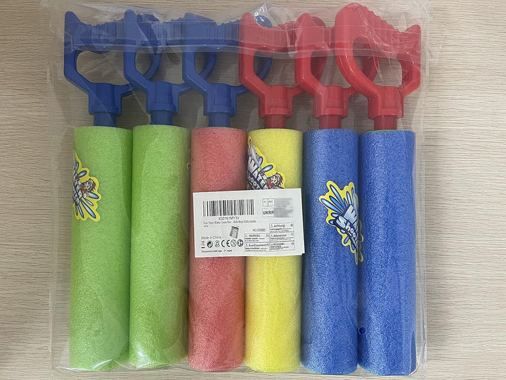 Water Guns Shooter 6 Pack, Super Foam Soakers Blaster Squirt Guns, Pool Noodles Toy with Plastic Handle Summer Swimming Beach Garden Fighting Game,Outdoor Toys for Kids Boys Girls Adults