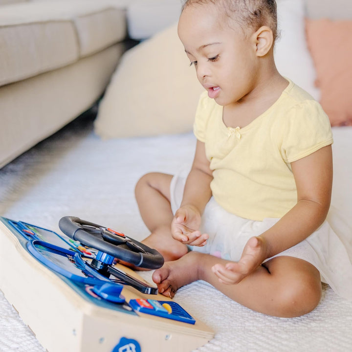 Vroom & Zoom Interactive Wooden Dashboard Steering Wheel Pretend Play Driving Toy - FSC Certified