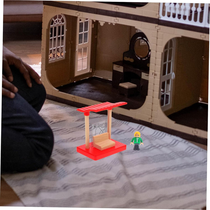 1Set Railway Station Platform for Educational Building with Mini Station Model Wooden Accessory for Train Track Expansion for Creative Play