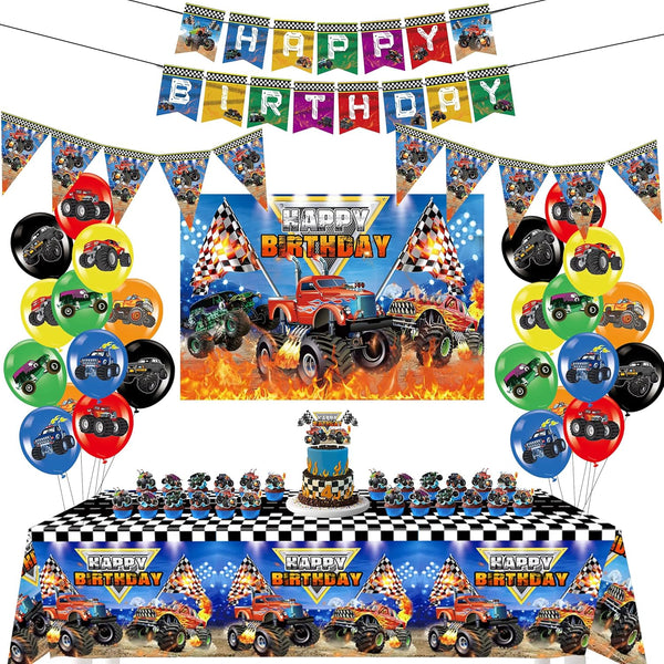 Monster Truck Birthday Party Decorations, Hot Jam Monster Wheels Party Supplies, Boys 3Rd 4Th 5Th Birthday, Monster Truck Decor, Balloons, Banner, Backdrop, Cup Cake Toppers, Tablecloth