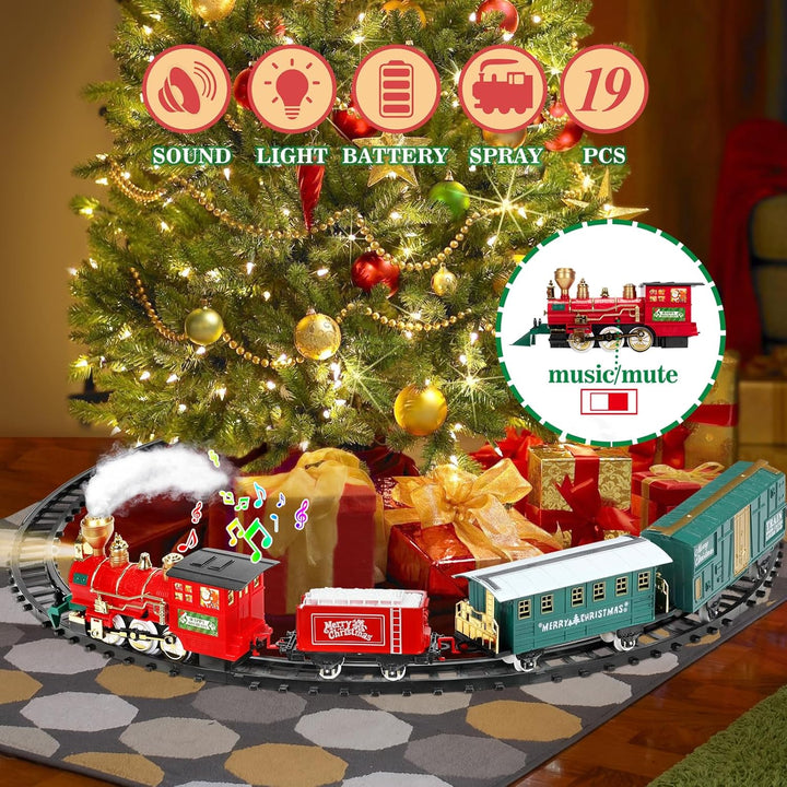 Christmas Train Set, Electric Train with Water Steam, Sounds & Lights, Model Train Set for under the Xmas Tree, Railway Kit Gifts for 3, 4, 5, 6, 7, 8+ Year Old Boy & Girl