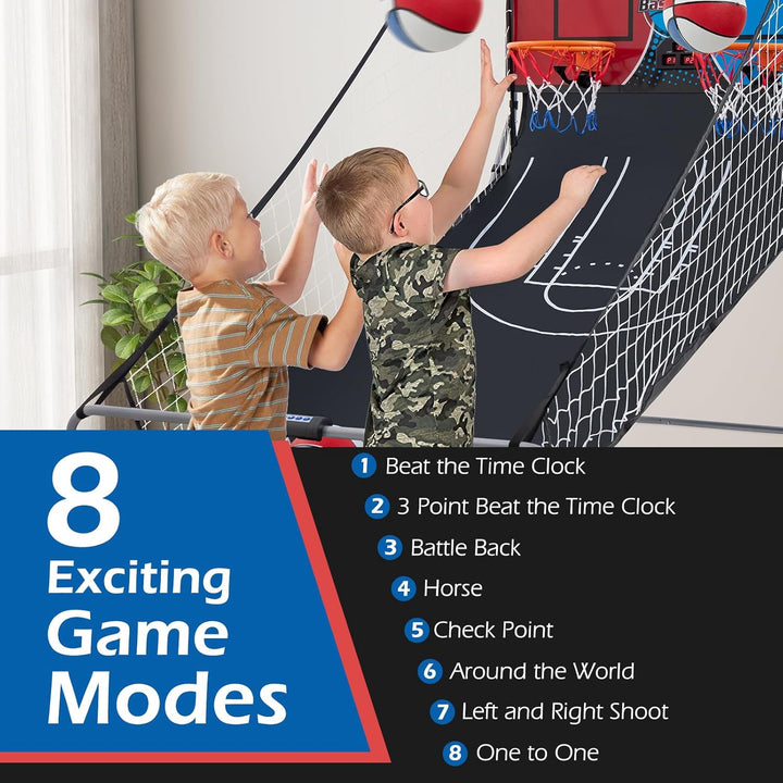 Arcade Basketball Game Indoor Foldable with 8 Game Modes, Arcade Sound, 4 Balls and Inflation Pump, Electronic Basketball Games for All Ages Home