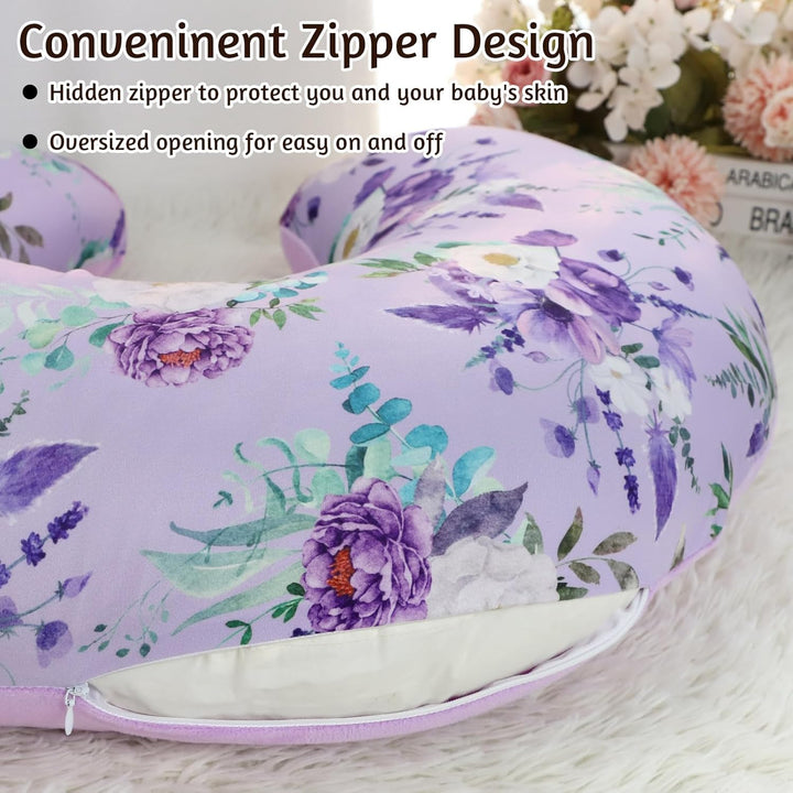 Nursing Pillow Cover 1 Pack, Removable Nursing Pillow Cover for Breastfeeding Pillows, Super Soft Comfortable Slipcover for Boy and Girls, Purple Floral