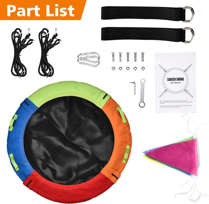 Tree Swing, Saucer Swing, 40 Inch 900Lbs Weight Capacity, with Adjustable Hanging Straps, for Backyard Outdoor, Multicolor, Circle round Disc, Gifts for Kids