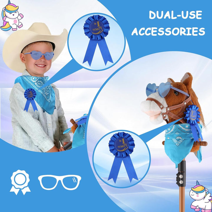 Hobby Horse on a Stick,30 to 50In Stick Horse Plush Handcrafted with Illuminated Wheel Music Pony Riding Plush Horsetoy Sturdy Stick Stainless Steels Soft Sponge Handle (Brown)