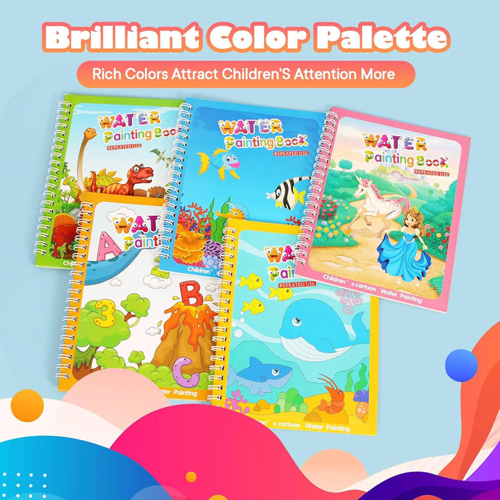 5 Pack Reusable Water Coloring Book for Toddlers, Water Doodle Book Toys, Paint with Water Books,Mess-Free Coloring Book, Portable Educational Doodle Drawing Toy, Educational Learning Kits Gifts