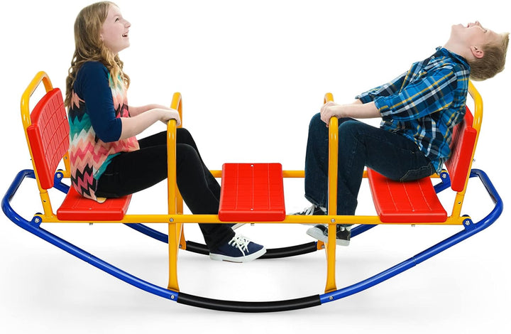 Kids Seesaw Teeter Totter, 3-Person Heavy Duty Metal Playground Equipment for Backyard, Indoor Outdoor Rocking Fun for Toddlers Boys Girls Age 3-8, Teeter Totter for Kids Outdoor(Blue)