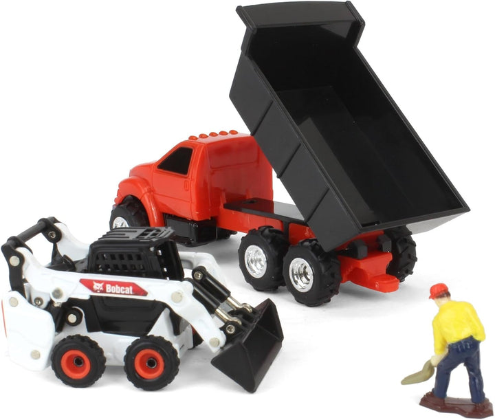1/64 Bobcat 5 Piece Construction Set with Dump Truck, Gooseneck Trailer, Man & Skid Loader 16502