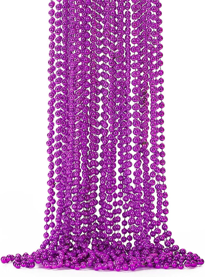 Mardi Gras Beads, 12PCS Bead Necklace Party Favors, Metallic 6 Kinds of 33" Beaded Necklaces Costumes Stuff, Festival Parade Throw Accessory Sets for Mardi Gras Celebrations Decorations