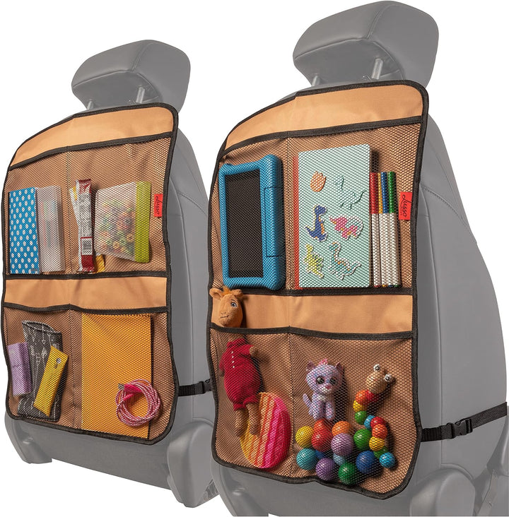 Car Seat Back Protector Cover for Kids (2 Pack) - Black, 3 Mesh Pockets - Backseat Car Organizer - Waterproof & Machine Washable - Protects against Mud, Scuffs & Spills