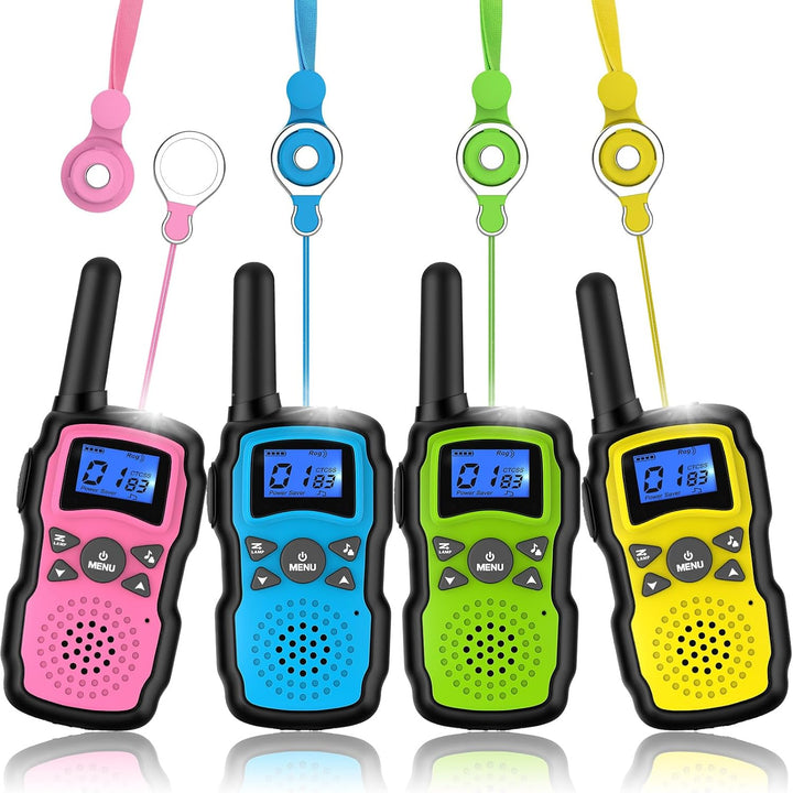 Walkie Talkies for Kids 4 Pack,Family Walky Talky Adults Children Radio Long Range,Outdoor Camping Fun Toys Birthday Present Xmas Gifts for 4 5 6 7 8 Year Old Girls Boys No Battery No Charger