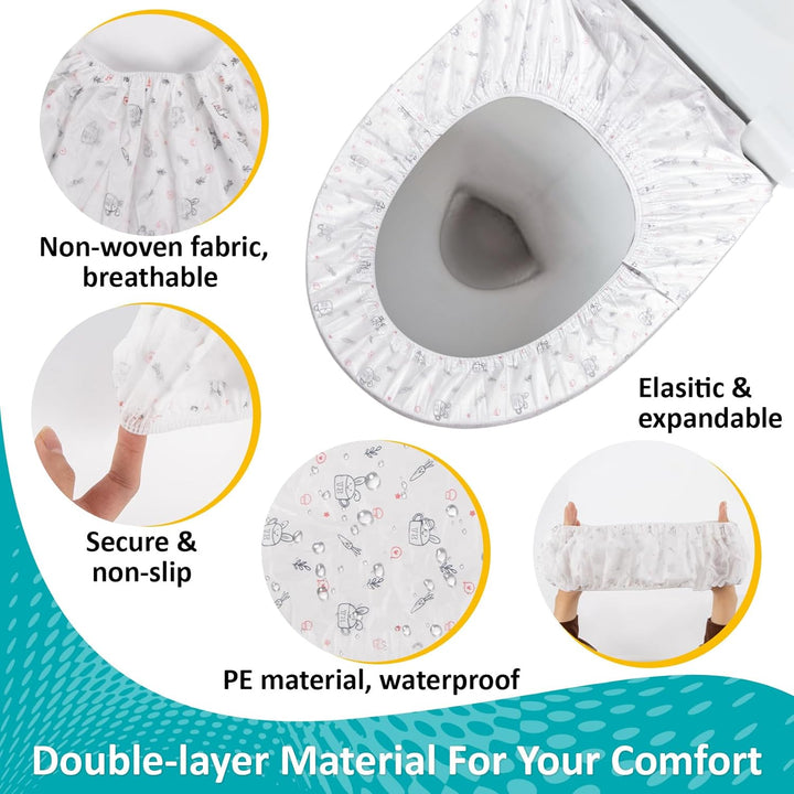 Portable Toilet Mat - Disposable Toilet Seat Cover Waterproof Non-Woven Fabric Printed Individually Wrapped for Travel,Hotel,Hospital and Public Toilet(15Pcs)