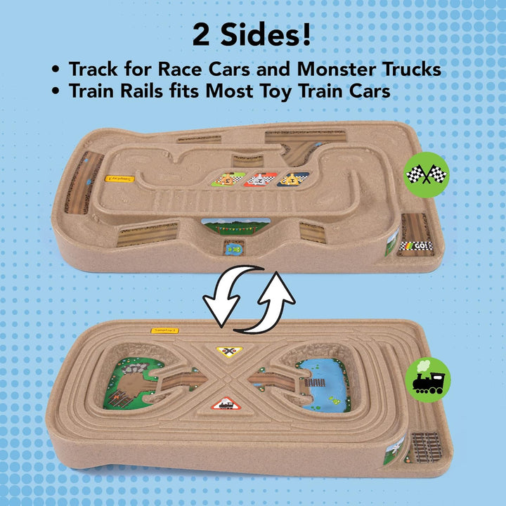 Portable Carry and Go Kids Race Track Toy Car Train Table, 2-Sided No Assembly for Children 3 4 5 6 7 Years Old Boys Girls, Made in USA