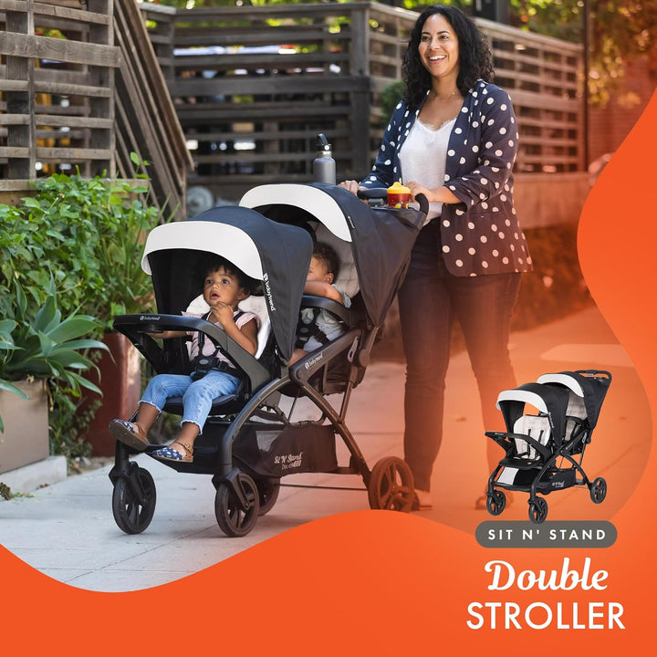 Sit N' Stand Tandem Double Stroller 2.0 DLX and Ez-Lift plus Car Seat Set with 5 Point Safety Harnesses and Cozy Cover, Modern Khaki
