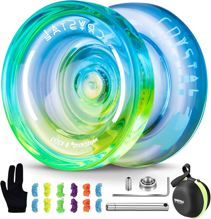 K2 Crystal Black Yoyo Professional, Responsive Yoyo for Kids Beginners with Extra Unresponsive Yo Yo Bearing, Pro Plastic Trick Yo Yo for Adults+12 Stings+Bearing Removal Tool+Storage Bag