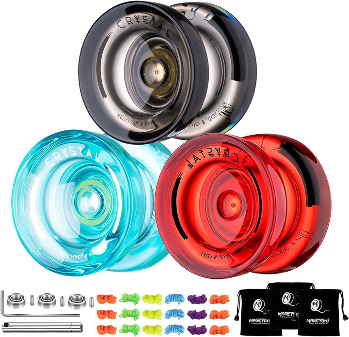 K2 Crystal Black Yoyo Professional, Responsive Yoyo for Kids Beginners with Extra Unresponsive Yo Yo Bearing, Pro Plastic Trick Yo Yo for Adults+12 Stings+Bearing Removal Tool+Storage Bag