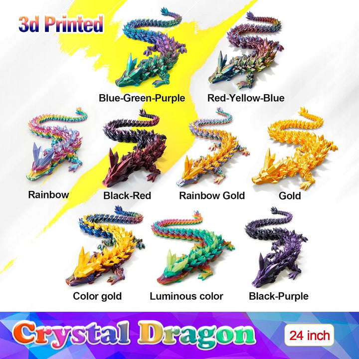 24 Inch Large Glow in the Dark 3D Printed Crystal Dragon Toy,Dragon Figurine Large Toy for Kids(Luminous Rainbow)