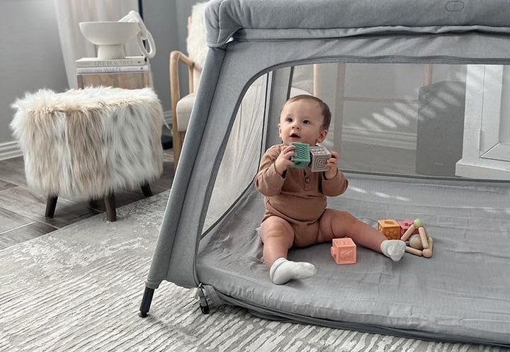 Fitted Sheets for Travel Crib & Play Yard Floor Pad (2-Pack) - Ultra-Breathable, Washable and Ultra-Soft, 100% Muslin Cotton, 34" X 48", Grey