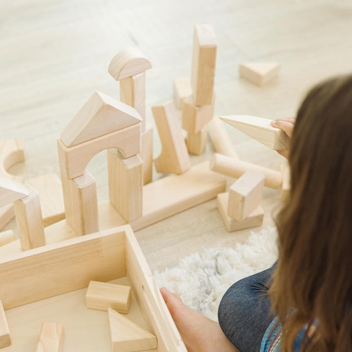 Standard Unit Solid-Wood Building Blocks with Wooden Storage Tray (60 Pcs)
