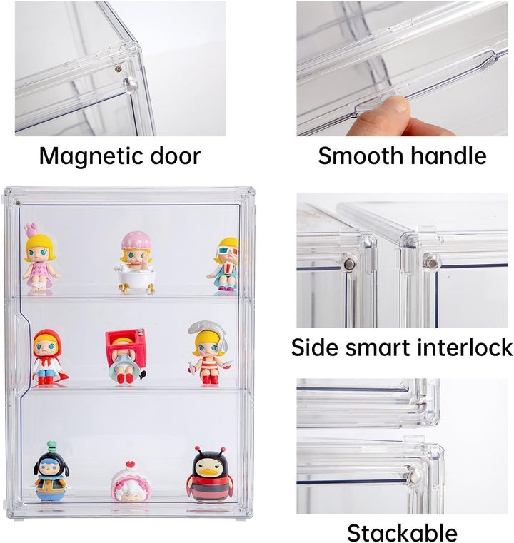 3 Tiers Clear Display Case for Figures, Acrylic Storage Organizers Box with Magnetic Door, Wall-Mounted Dustproof Showcase for Collectibles Action Figure