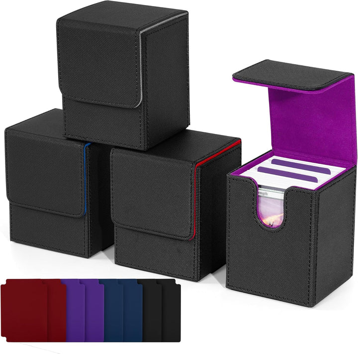 Card Deck Box for Trading Cards, MTG Commander Deck Box Holds 120+ Single Sleeved Cards, Leather Magnetic Card Storage Box Fits for TCG CCG Magic Cards (Black)