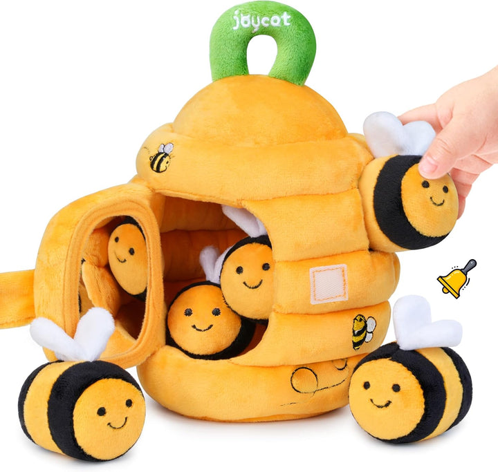 Baby Toys 6-12 Months - Soft Baby Beehive with 5 Sensory Bees - Rattle, Crinkle Paper, Squeaker, Mirror, Busy Montessori Soft Toys for Toddlers 0-3 Years Old - Bee Plush Boy Girl Birthday Gift