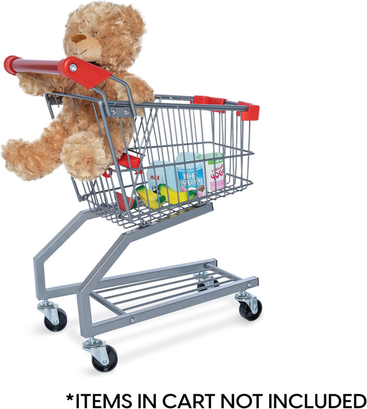 Toy Metal Shopping Cart - Supermarket Pretend Play Grocery Cart for Kids and Toddlers