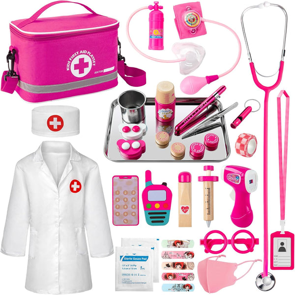 Doctor Kit for Kids Girls, 34 Pcs Kids Doctor Kit for Toddlers 3-5 with Medical Storage Bag & Real Stethoscope, Pretend Play Doctor Set for Fun Role Playing Game, Doctor Play for Kids Boys Girls