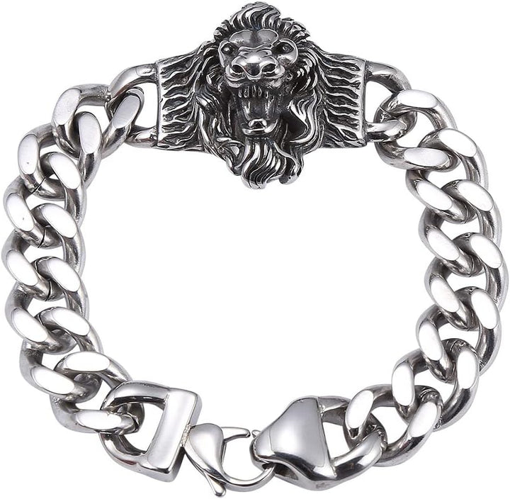 European and American Style Cool Lion Head Cuban Chain Men'S 316 Stainless Steel Bracelet Jewelry Gift