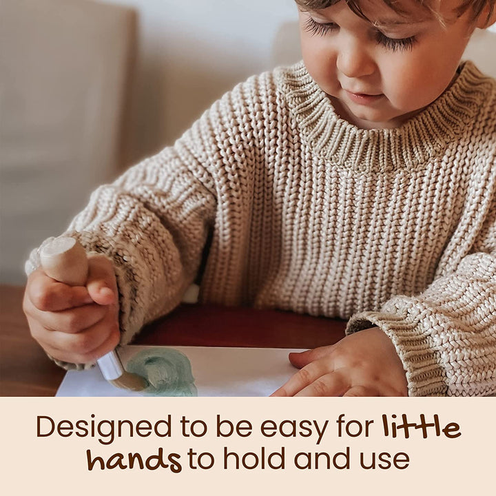 My First Paint Brush Set - 3 Pack: Ideal for Babies and Toddlers. Jumbo Brushes with Chubby Wood Handles for Easy Grip, Vegan. Includes Handy Storage Container
