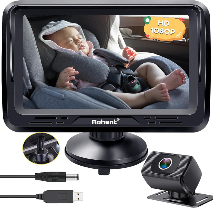 Baby Car Camera HD 1080P - Rear-Facing Infant Monitor with Night Vision Car Camera for Baby 150° Wide-Angle Lens Anti-Glare Screen Easy Install 360° Adjustable Display