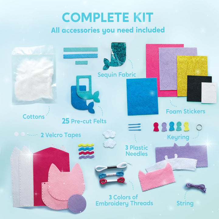 7 Sewing Projects- My First Kids Sewing Kit- Easy DIY Arts and Crafts for Girls, Craft Kits, Birthday Gifts for Kids Aged 6+, Unicorn and Mermaid Pillow