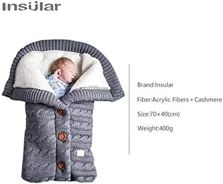 Warm Baby Sleeping Bag Envelope Winter Kid Sleepsack Footmuff Stroller Knitted Sleep Sack Newborn Knit Wool Swaddling Blanket (Gray)