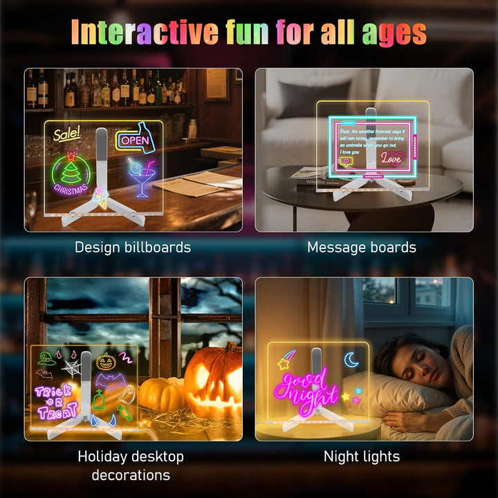 Led Note Board with Colors, Light up Acrylic Message Board, Glowing Acrylic Dry Erase Board with Light, Led Boards to Write On, Led Writing Board Led Drawing Board (Large/11.8 * 7.9 Inches)