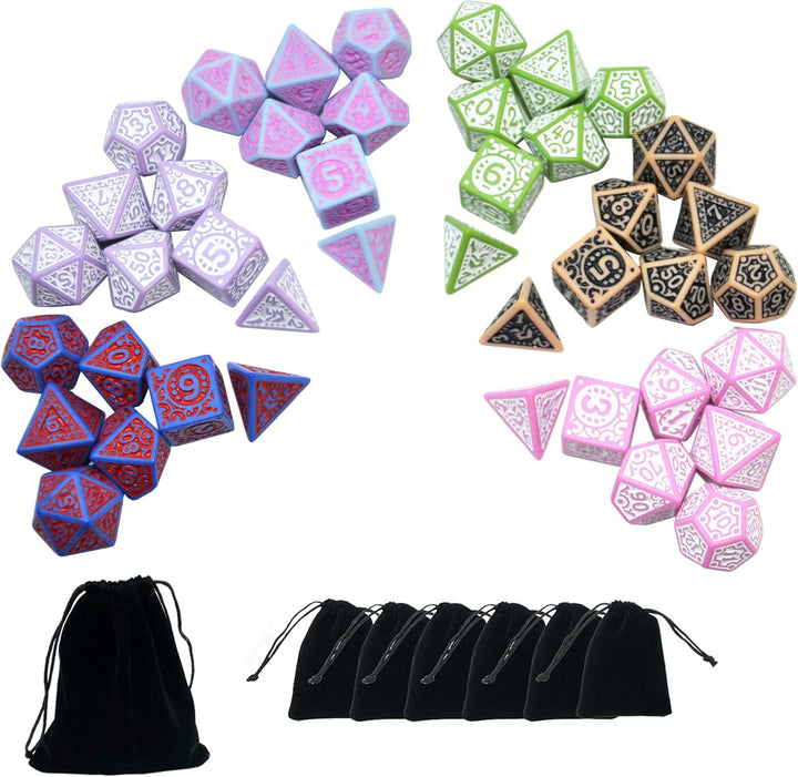 5 X 7-Die Double-Colors Polyhedral Dice Sets with Pouches for D&D DND RPG MTG Dungeon and Dragons Table Board Roll Playing Games D4 D6 D8 D10 D% D12 D20