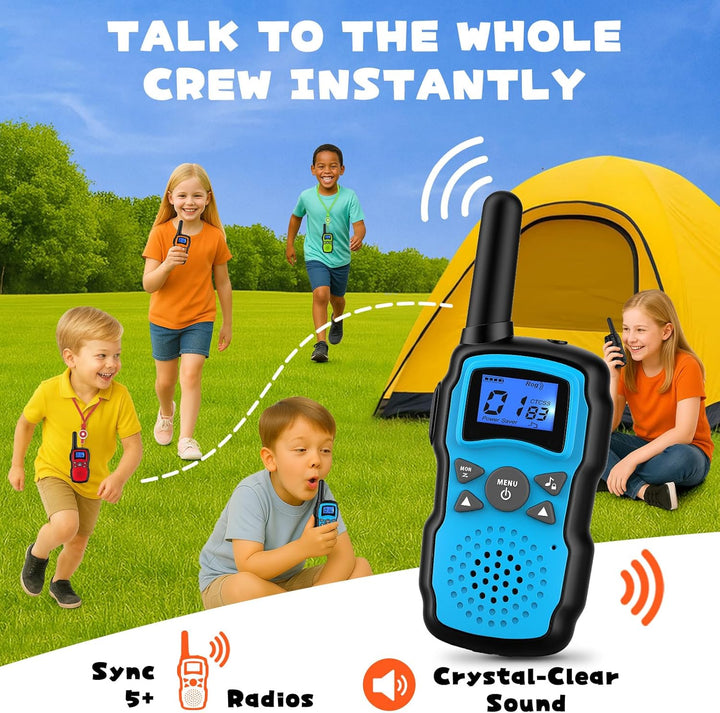 Walkie Talkies for Kids 4 Pack,Family Walky Talky Adults Children Radio Long Range,Outdoor Camping Fun Toys Birthday Present Xmas Gifts for 4 5 6 7 8 Year Old Girls Boys No Battery No Charger