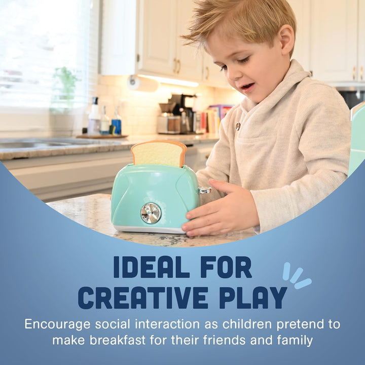 Constructive Playthings Kids Play Toaster with Bread for Imaginative Play, Kitchen Appliances Learning Toy for Children Ages 3+