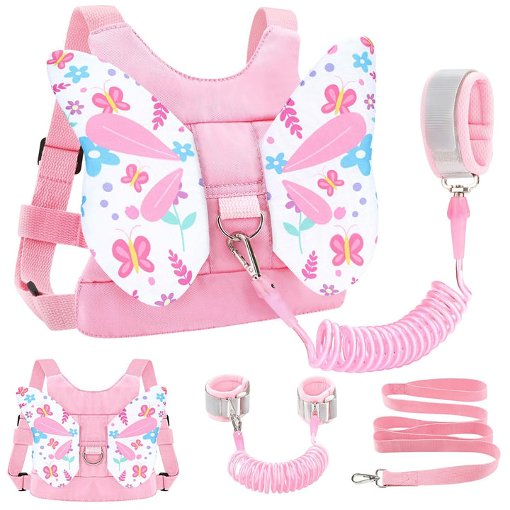 3 in 1 Toddler Harness Leashes + anti Lost Wrist Link, Kids Harness Children Leash for Girls, Child anti Lost Leash Baby Cute Harness Belt Strap Hold Kids Close While Walking