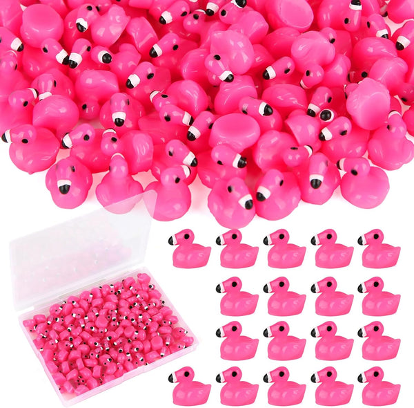 100Pcs Mini Flamingo Resin Ducks, Pink Figurine Tiny Animals Set Toy Bulk for Garden Lawn Decor DIY Craft Dollhouse Micro Landscape Fairy Party Gifts