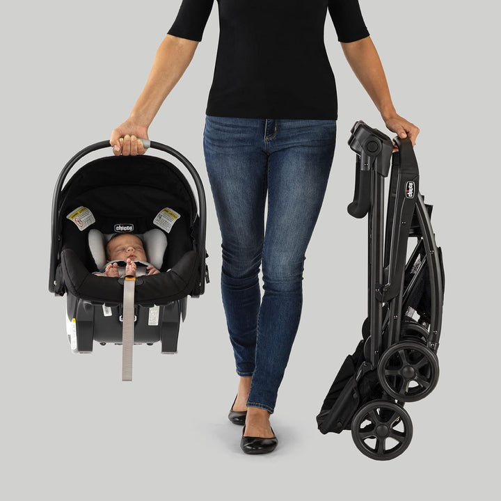 Keyfit Caddy Frame Stroller, Accepts All  Infant Car Seats, Adjustable Handle, Parent Tray | Black/Black