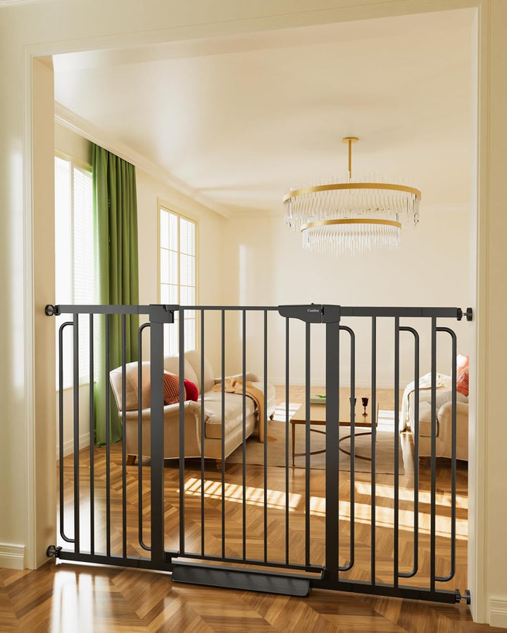 29.7-46" Baby Gate for Stairs, Toddler Safety Essentials for the House, Auto Close Dog Gate for Doorways, Mom'S Choice Awards Winner-Easy Install Pressure Mounted Pet Gates for Dogs, White