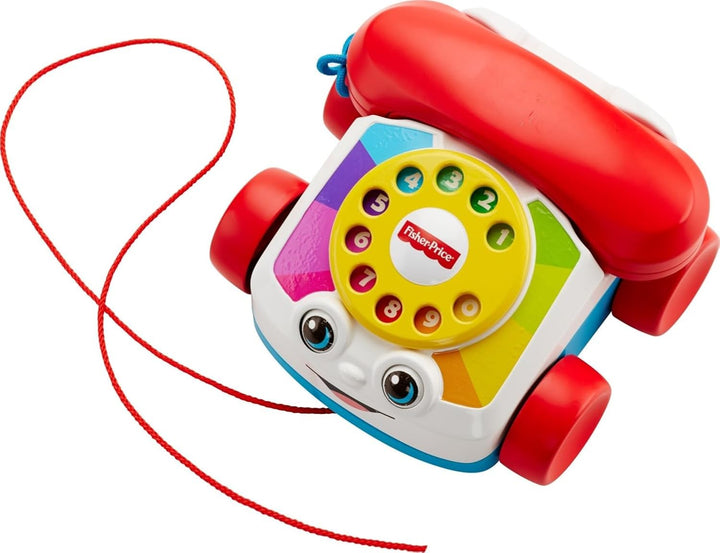 Toddler Pull Toy Chatter Telephone Pretend Phone with Rotary Dial and Wheels for Walking Play Ages 1+ Years