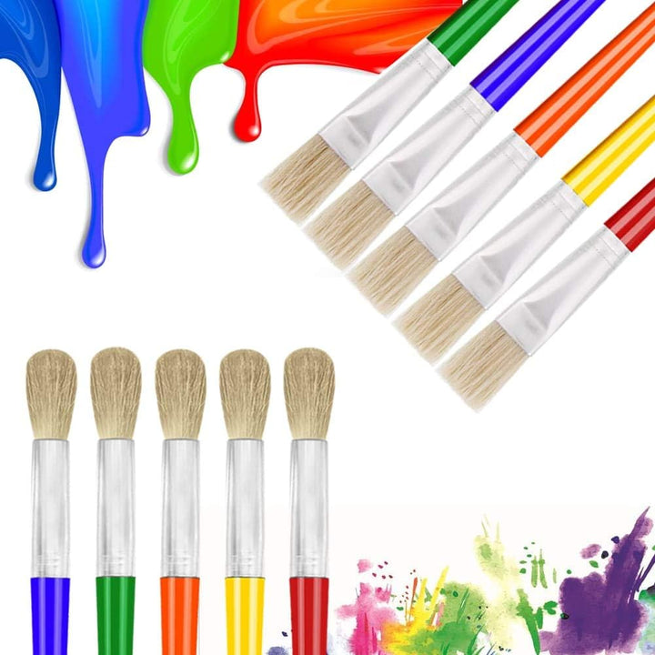 Large Chubby Paint Brushes round and Flat Preschool Paint Brushes for Washable Paint Acrylic Paint for Toddler , 10Pcs