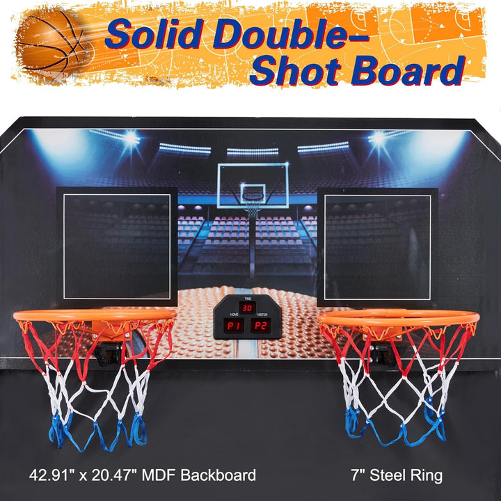 Arcade Basketball Game, Dual Shot Electronic Basketball Game with 8 Game Modes, LCD Score Display, and 4 Rubber Balls, Indoor Basketball Arcade Game for Home