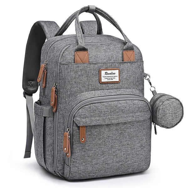 Diaper Bag Backpack-Multifunction Travel Baby Diaper Bag with Changing Pad, Insulated Bottle Holders & Pacifier Case, Large Capacity, Waterproof, Gray