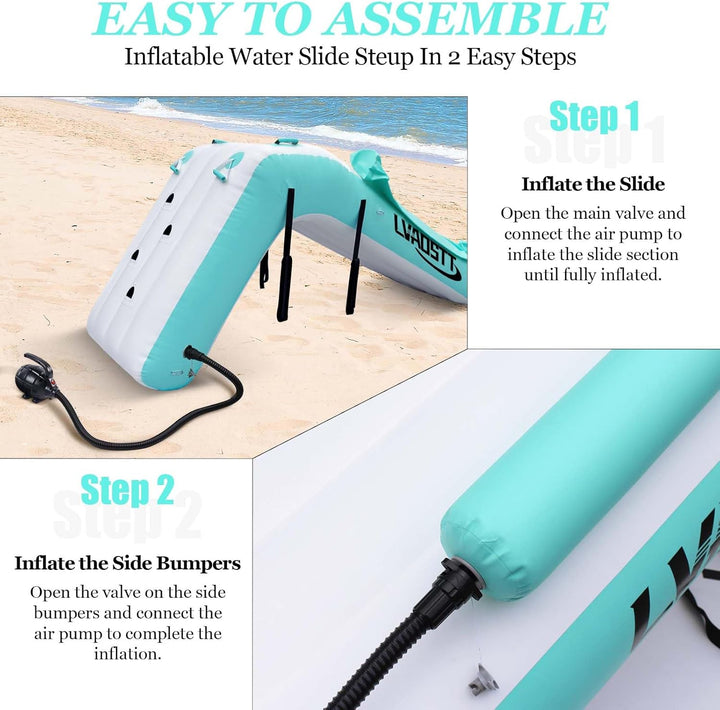 Pontoon Waterfall Slide, Inflatable Water Boats Slide Island for Adults Kids Summer Lake Party